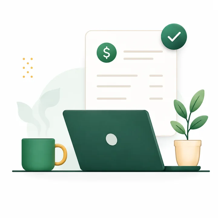 Laptop workspace illustration representing freelancers using Invoize