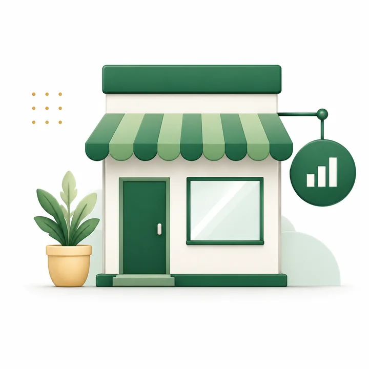 Storefront illustration representing small businesses using Invoize