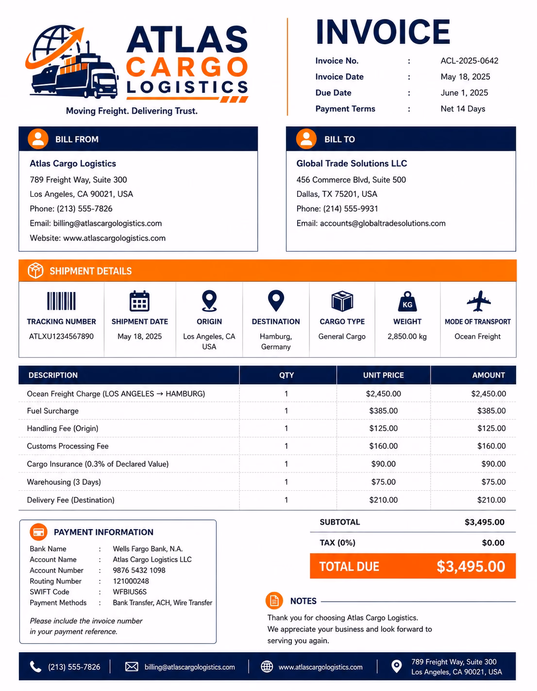 Free Cargo Invoice Template Cargo Invoice Template