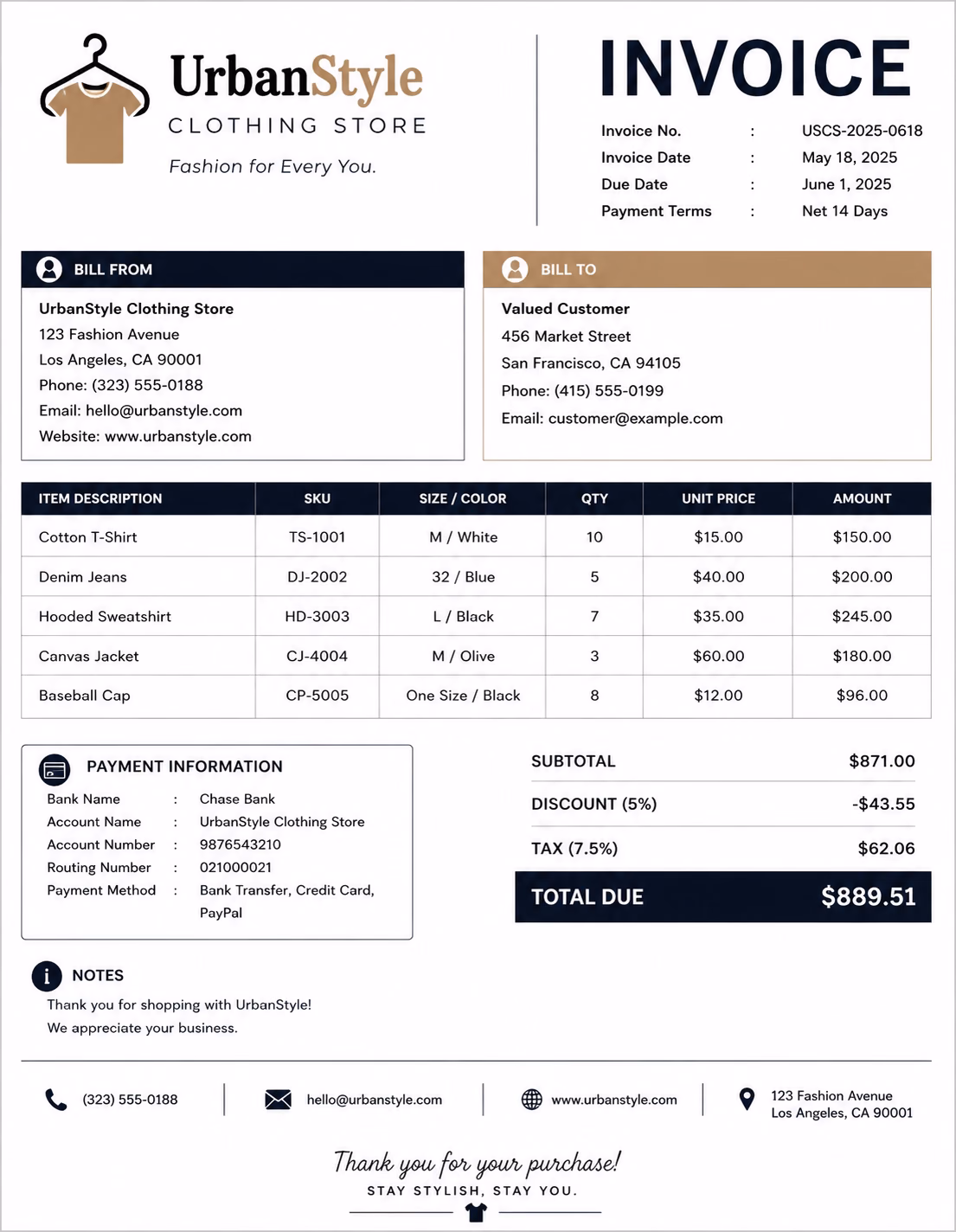Free Clothing Store Invoice Template Clothing Store Invoice Template