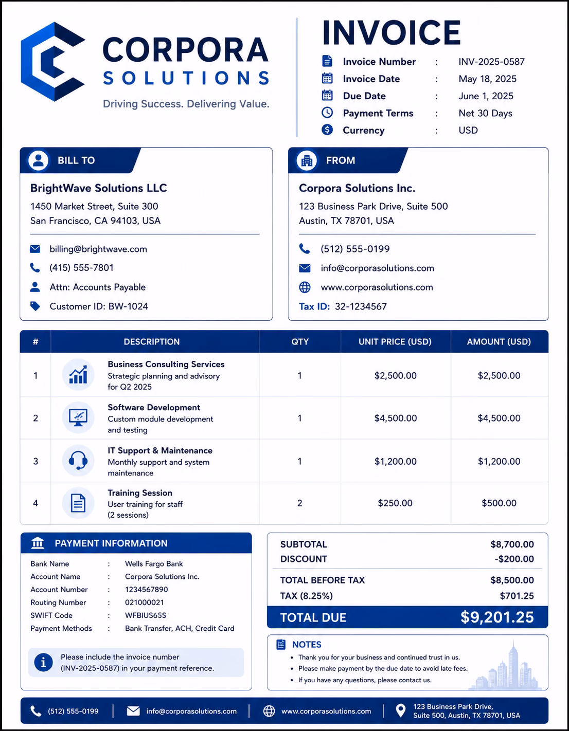 Free Corporate Invoice Template Corporate Invoice Template