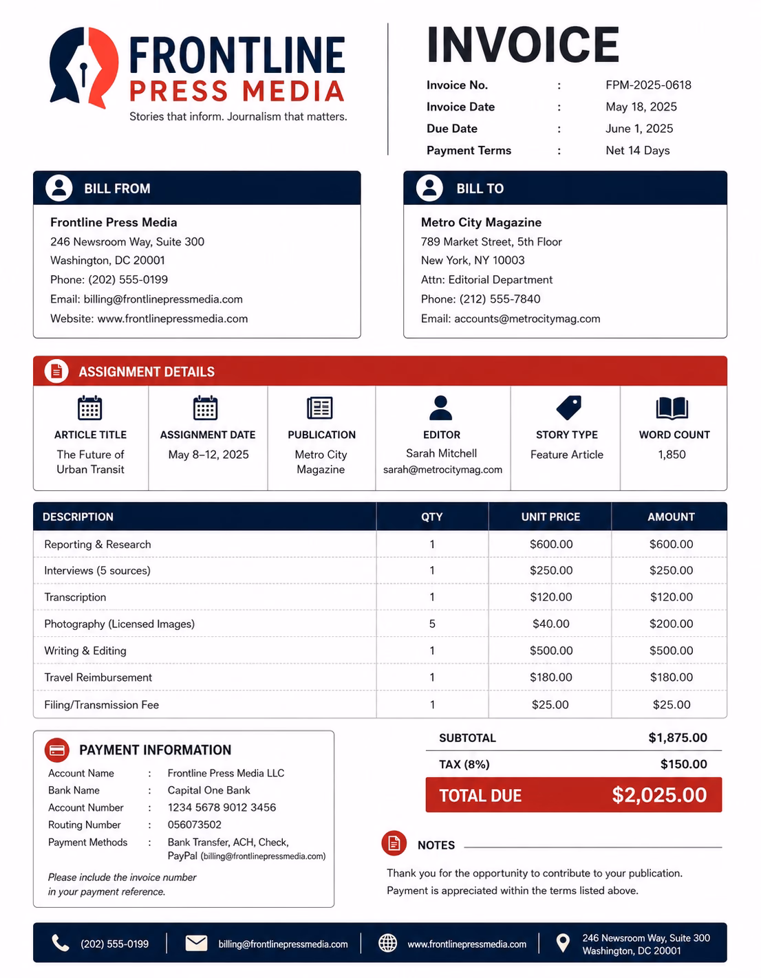 Journalist Invoice Template Journalist Invoice Template