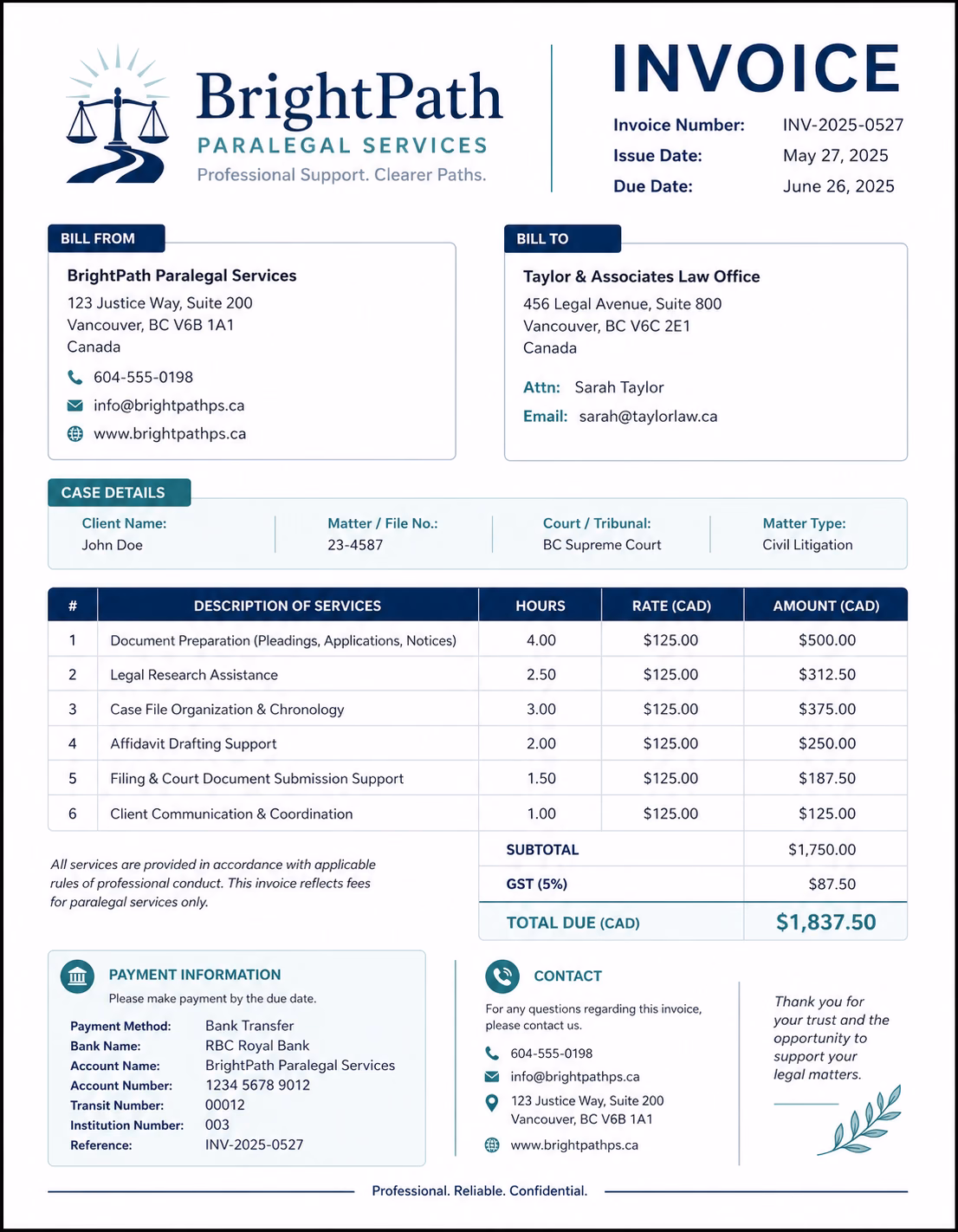 Free Paralegal Invoice Templates Paralegal Invoice Template