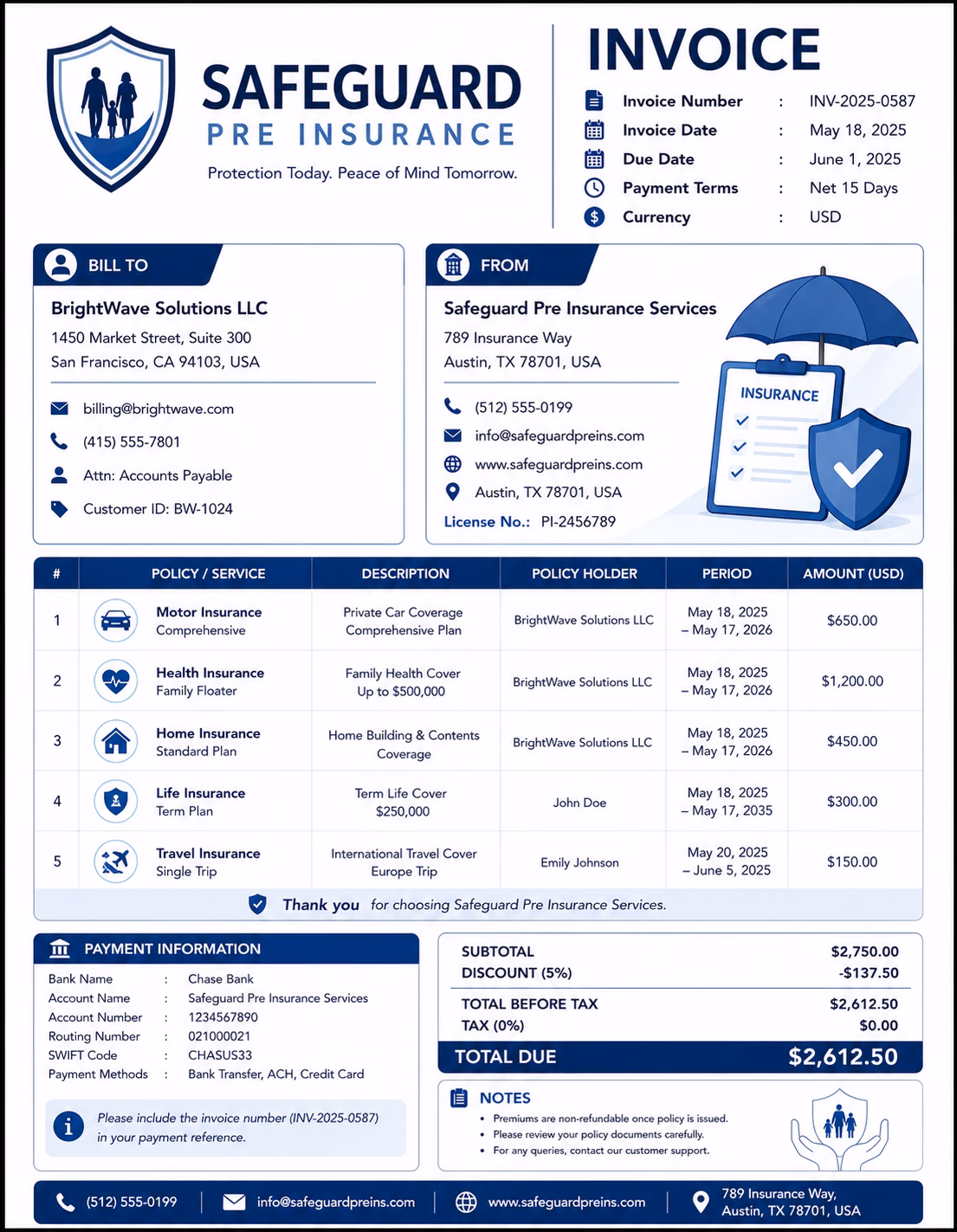 Pre Insurance Invoice Template Pre Insurance Invoice Template