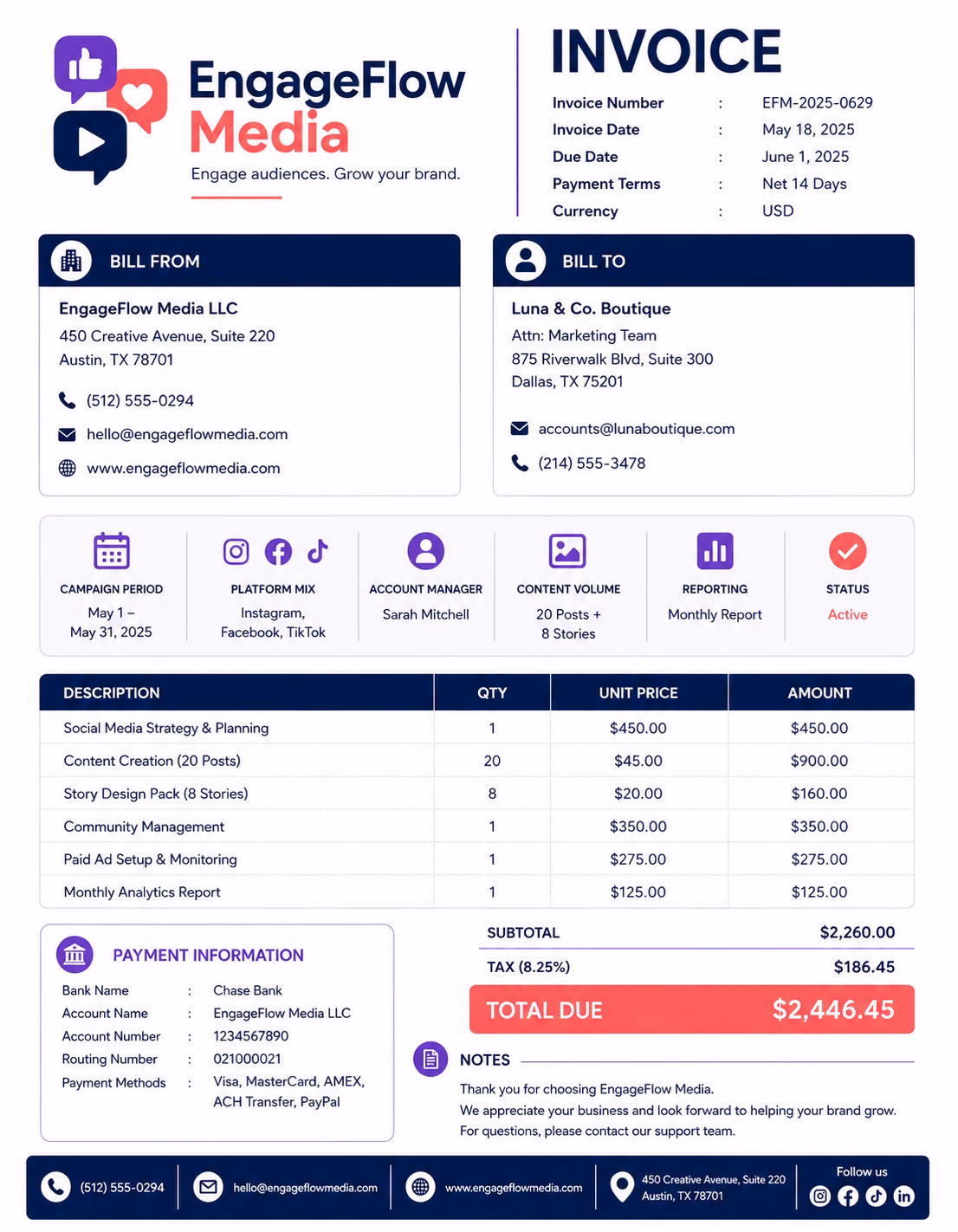 Social Media Invoice Template Social Media Invoice Template