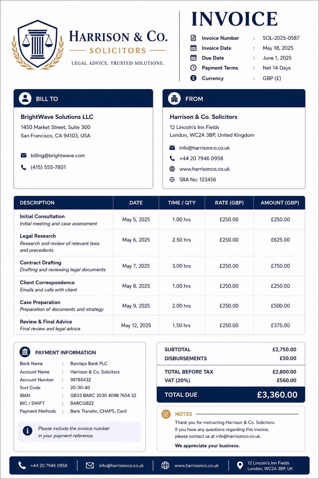 Free Solicitor Invoice Template Solicitor Invoice Template