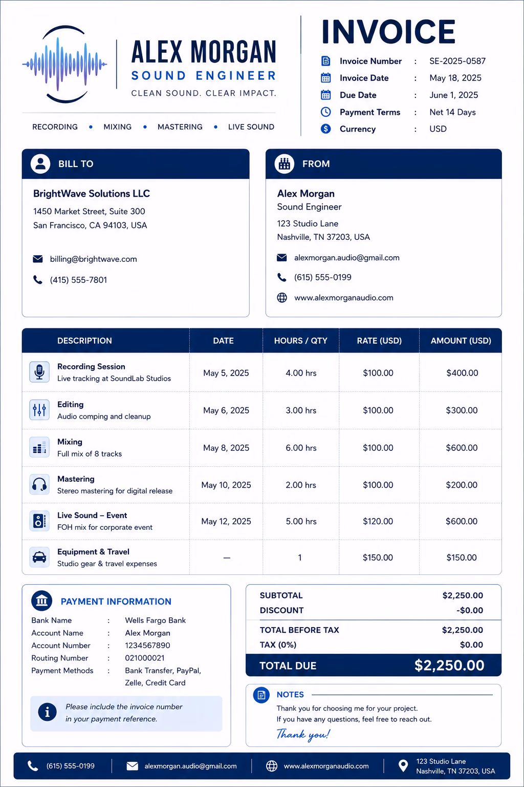 Free Sound Engineer Invoice Template Sound Engineer Invoice Template