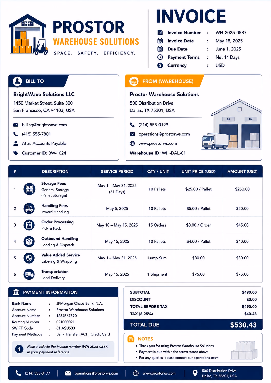 Free Warehouse Invoice Template Warehouse Invoice Template