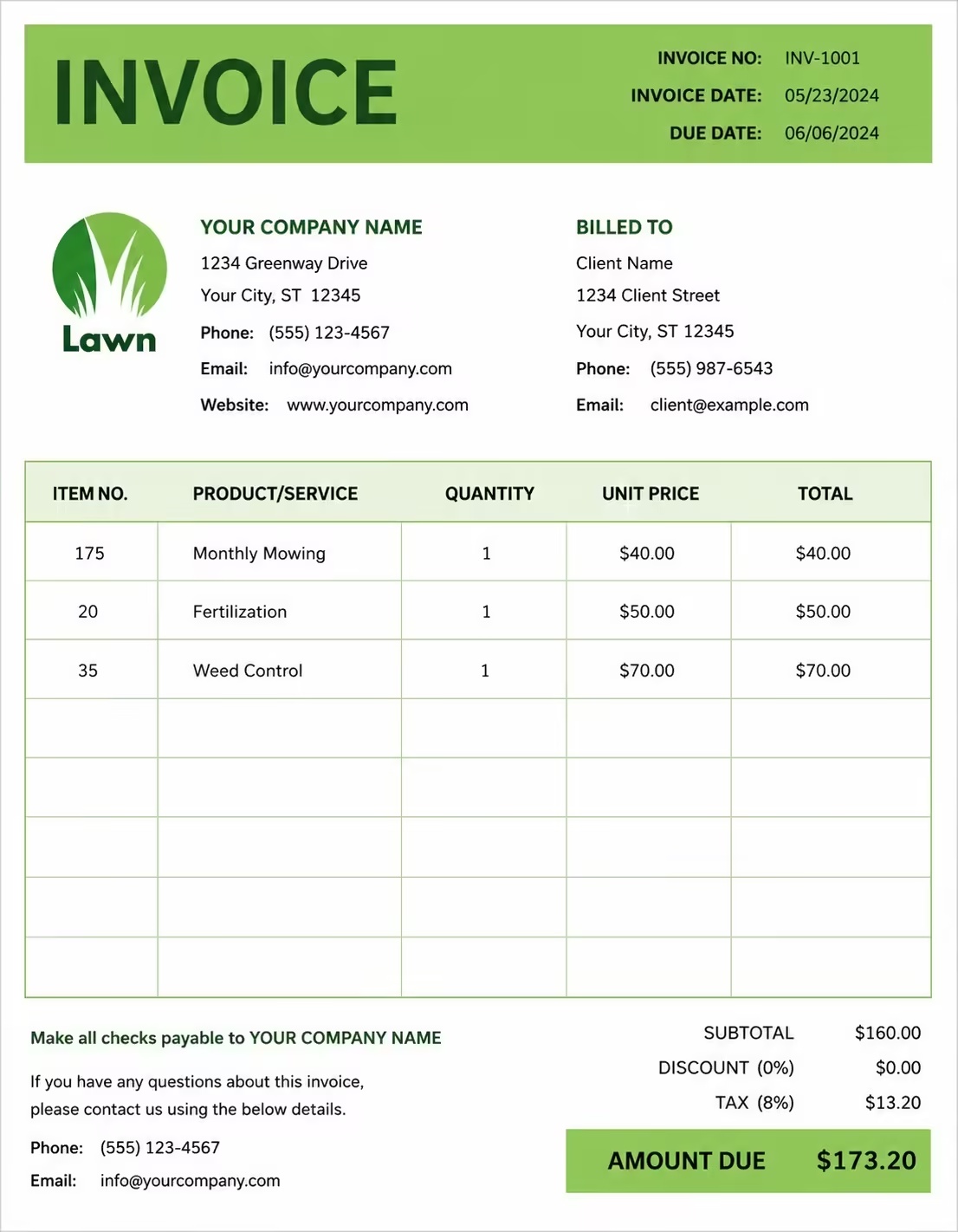 Invoice Green invoice template preview