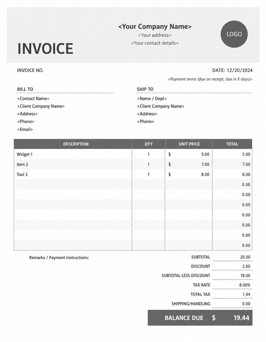 Clean invoice template preview