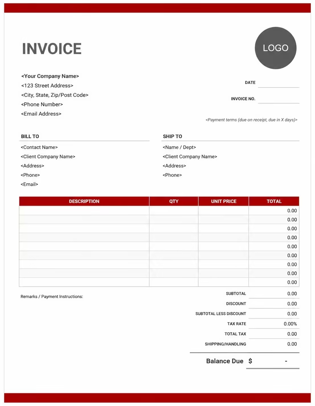 Modern Red Invoice Template preview
