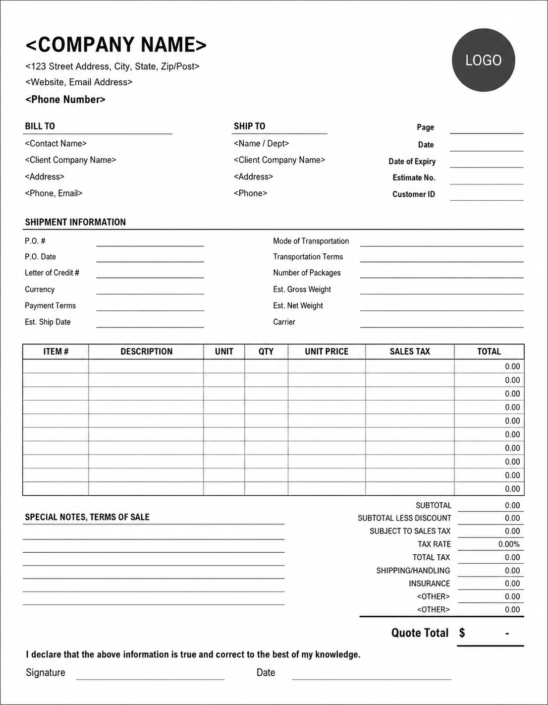 Printer Friendly Invoice Template preview