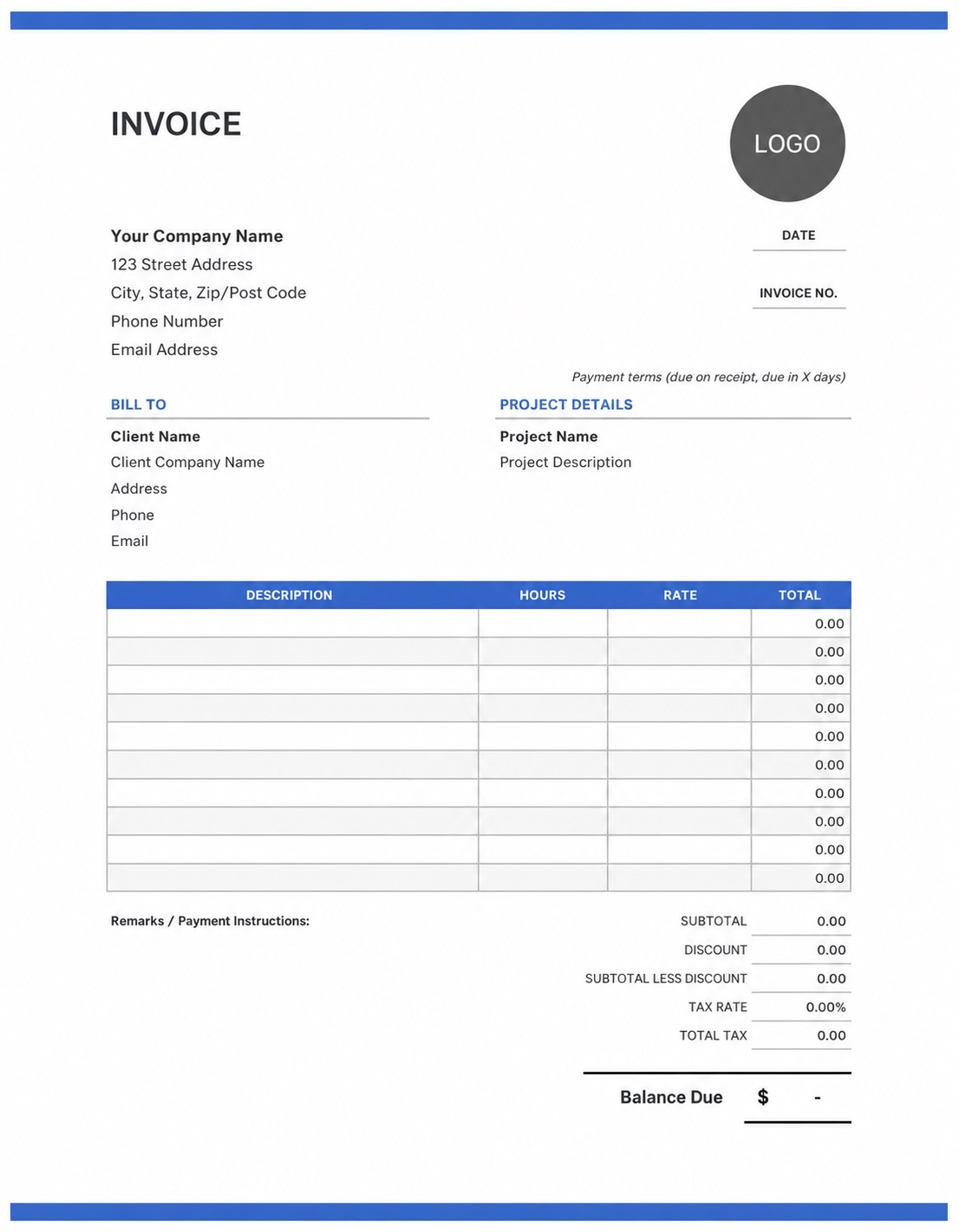 Wide Margin Invoice Template preview