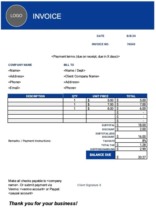 Minimal invoice template preview